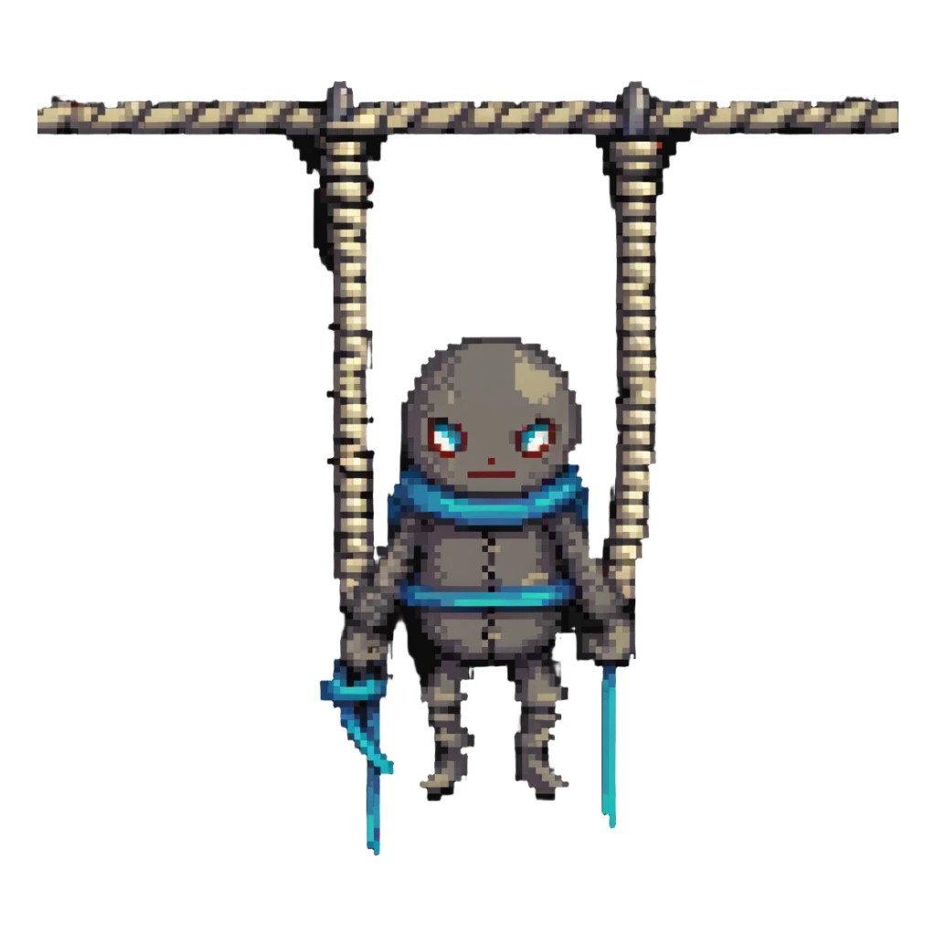 A pixel art character wrapped up in rope like a mummy, looking silly with just eyes visible sticker