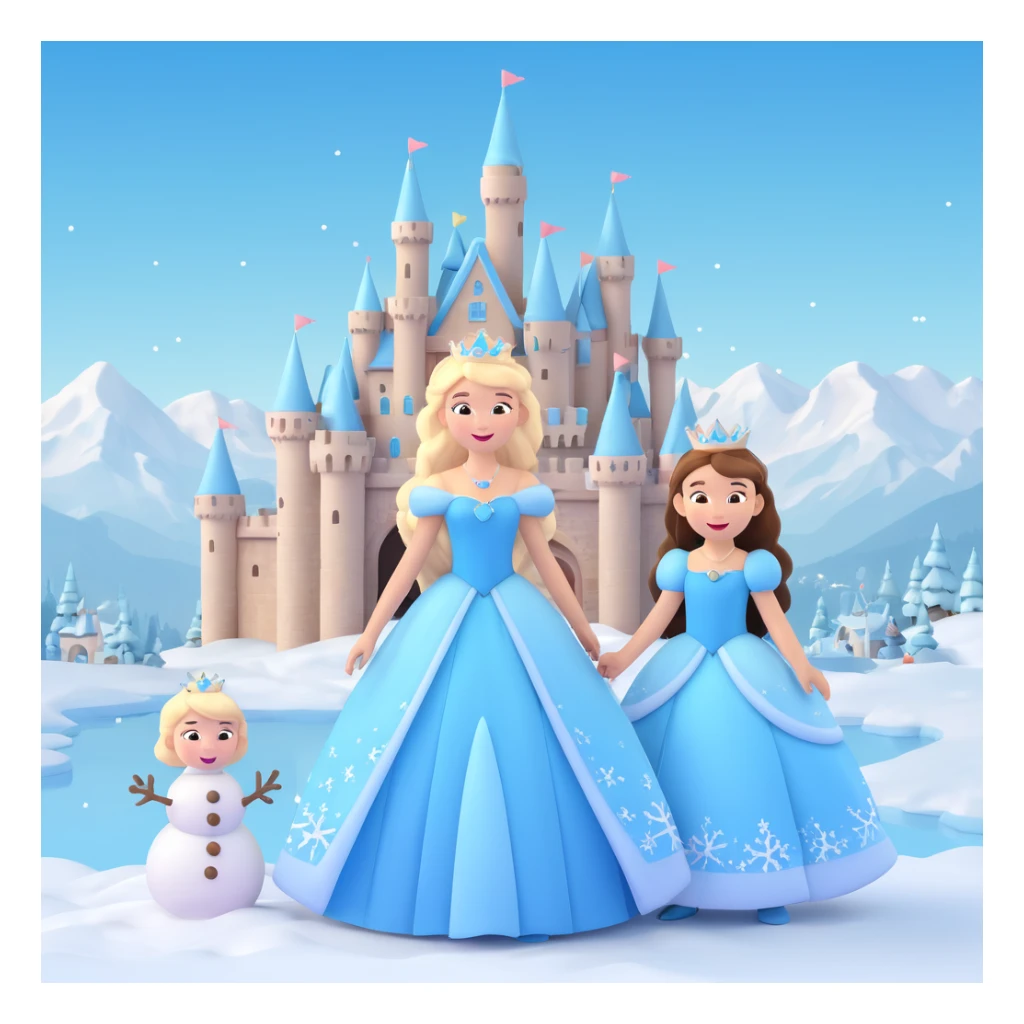 girls in a  snow princess dress, snow castle background sticker