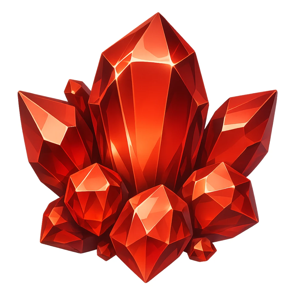 Edit the image to make the crystal cluster red. Keep the original style and transparent background. sticker