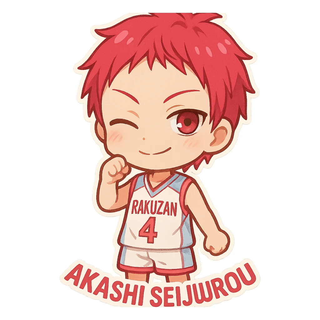 Akashi Seijuurou as a chibi icon, winking, small body, large head, vibrant colors sticker