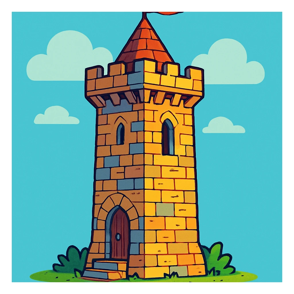 a tall medieval stone tower, detailed, vibrant cartoon style sticker