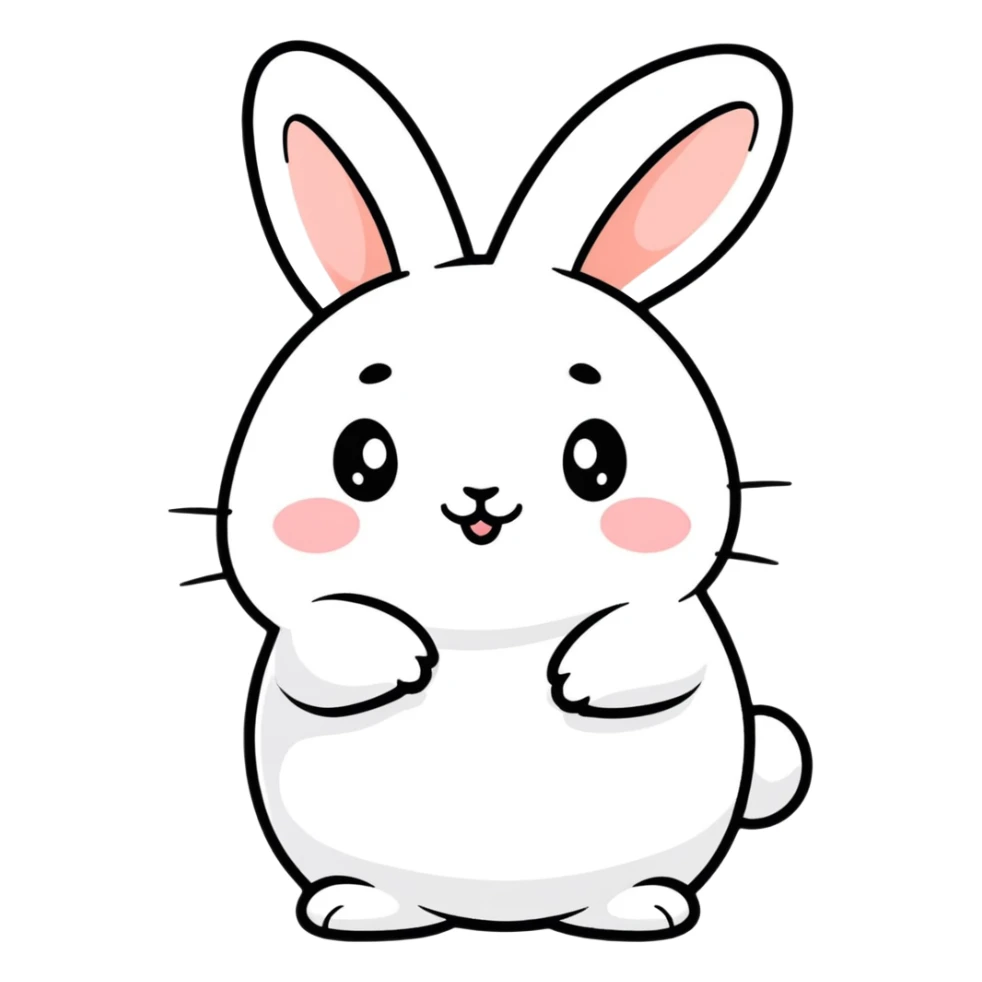 Cute chubby white bunny, round cheeks, pastel color, playful expression—like Molang, digital sticker sticker