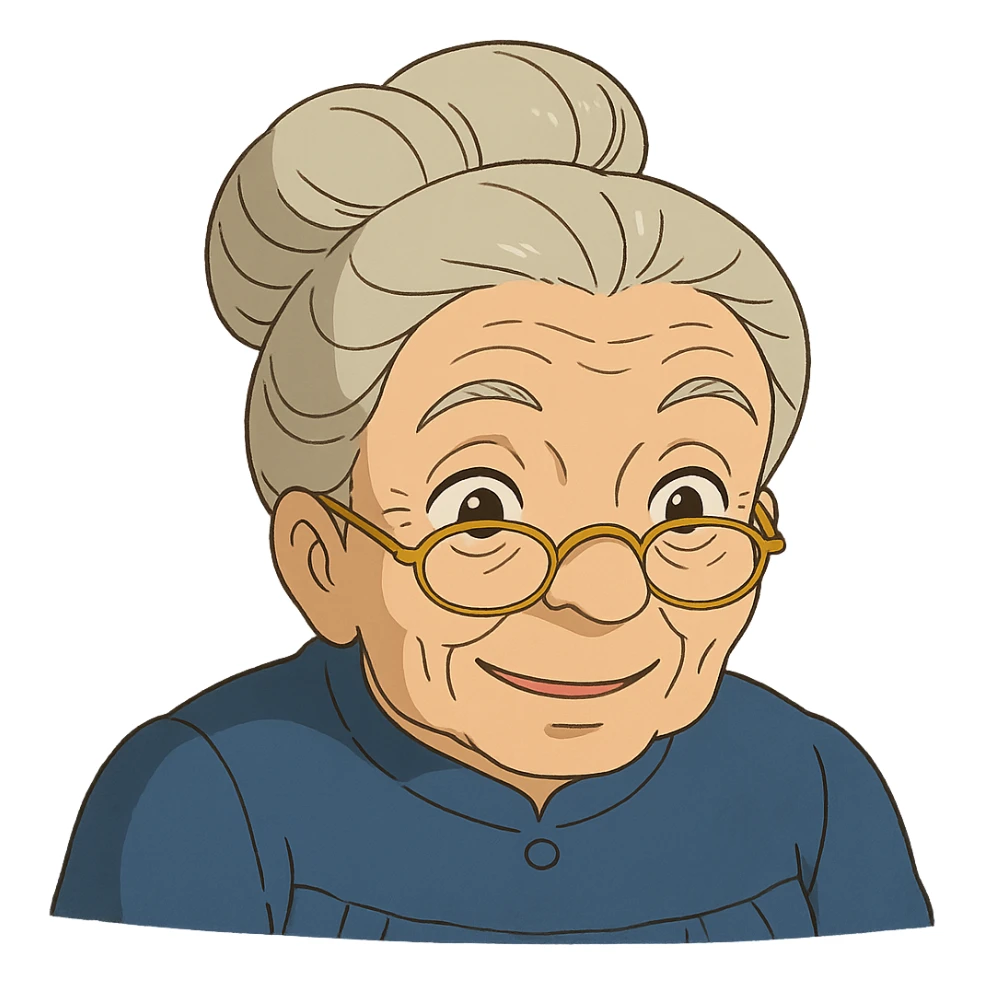ghibli style granny eye with glasses moved forward sticker