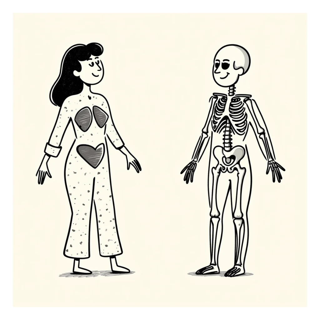 hand-drawn human body diagram with labeled parts sticker