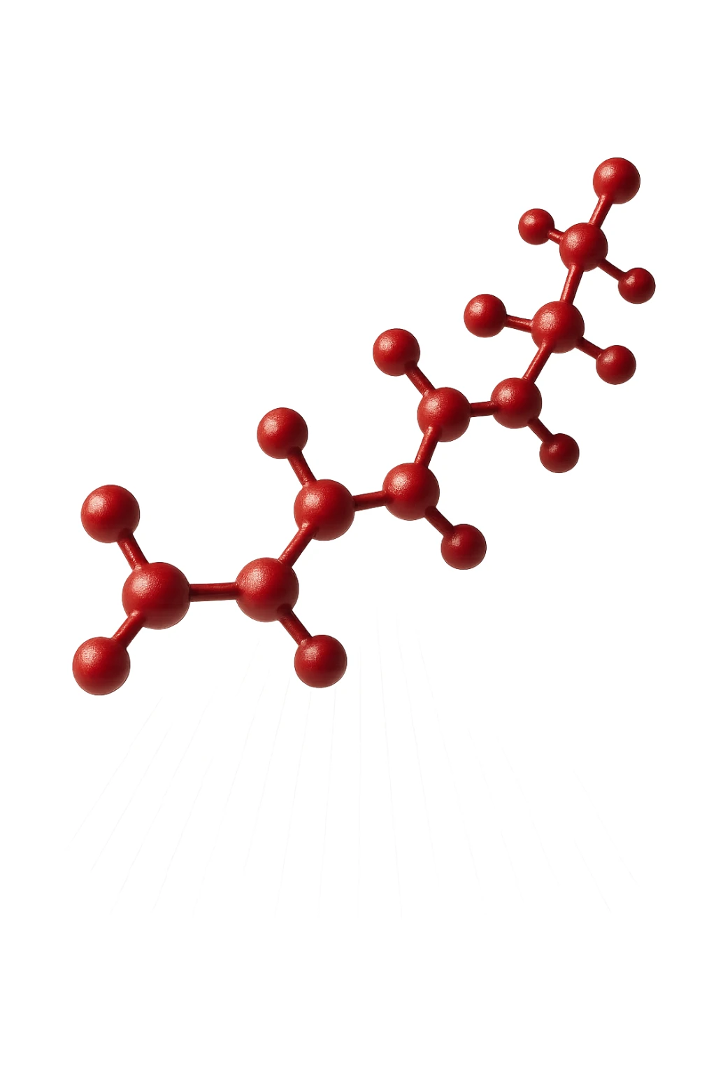 molecola chimica 3d rossa lunga iperrealistica fluttua in aria, 4k sticker