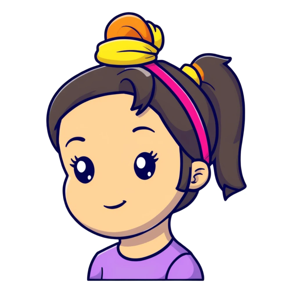 girl with ponytail and colorful headband sticker