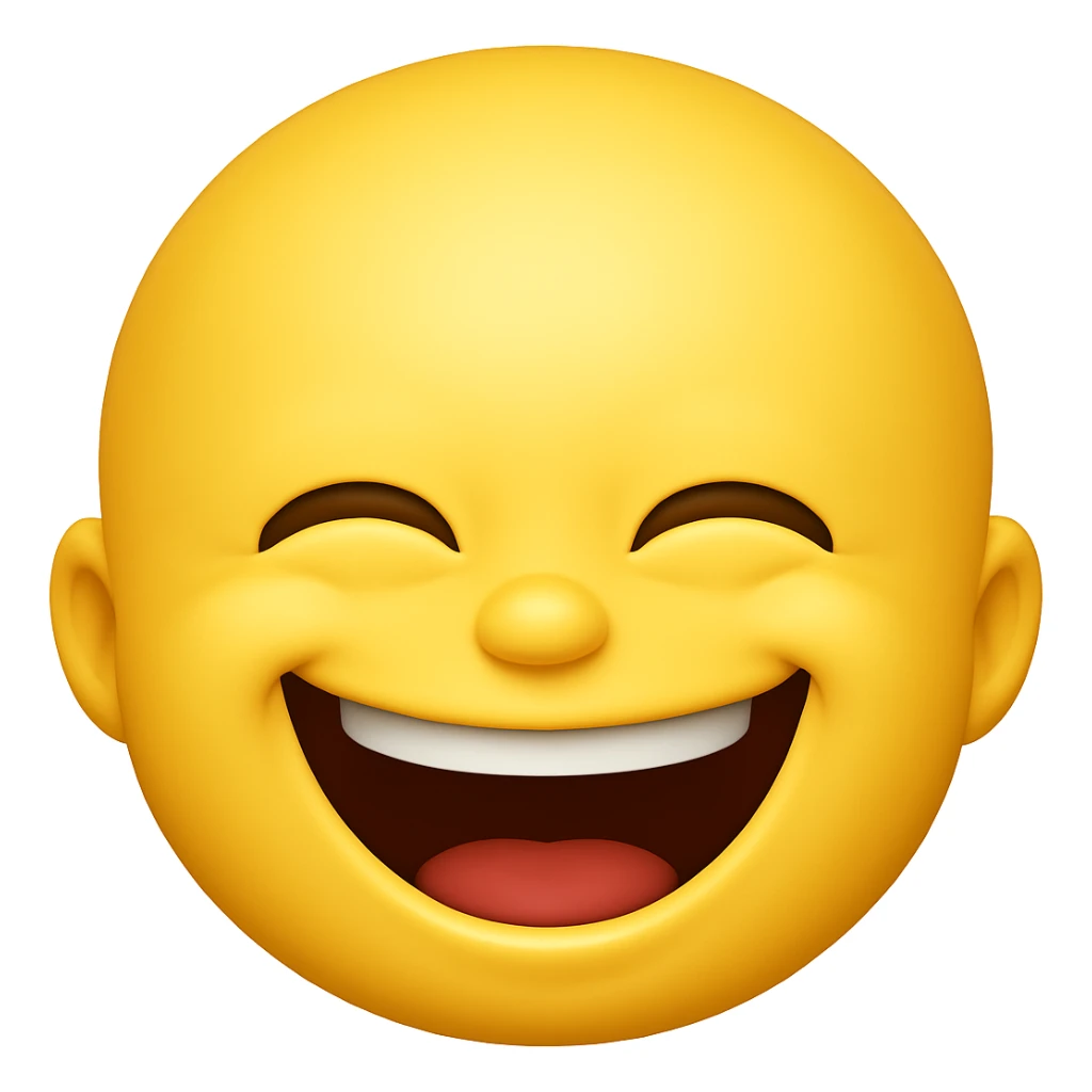 Make the forehead even bigger with joyful laughing expression, in the style of apple emojis. sticker