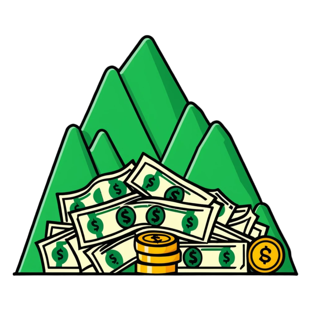 mountain of money bills and coins sticker