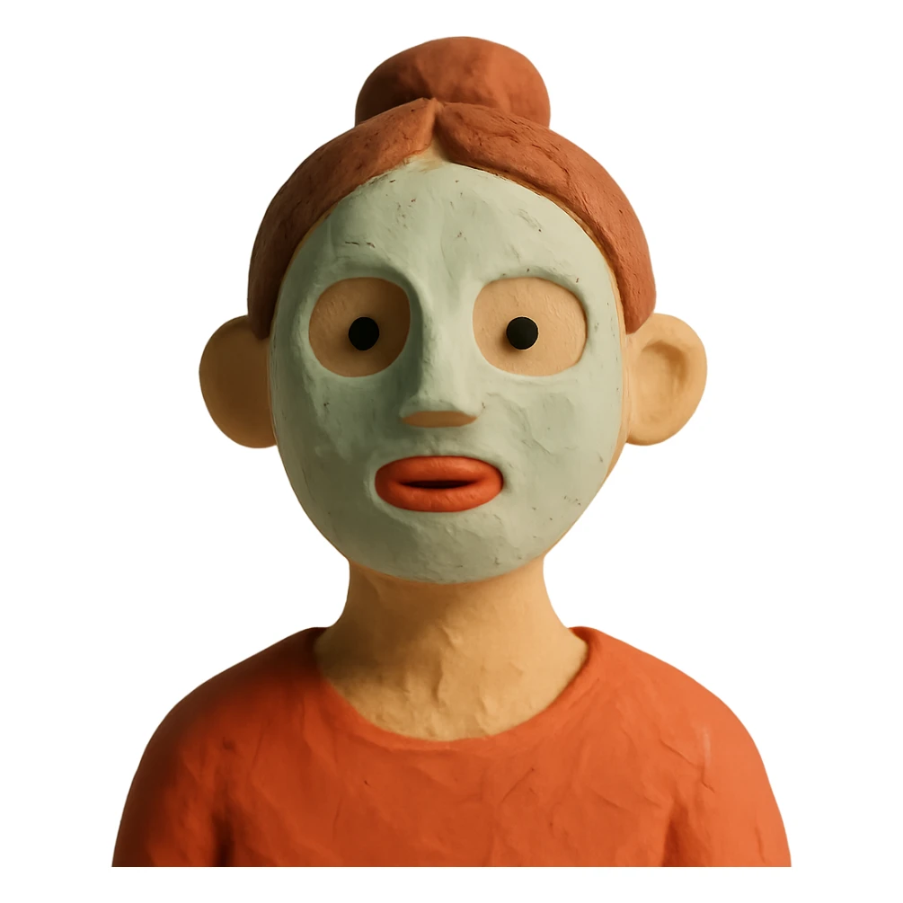 a person with a clay mask on their face, claymation style sticker