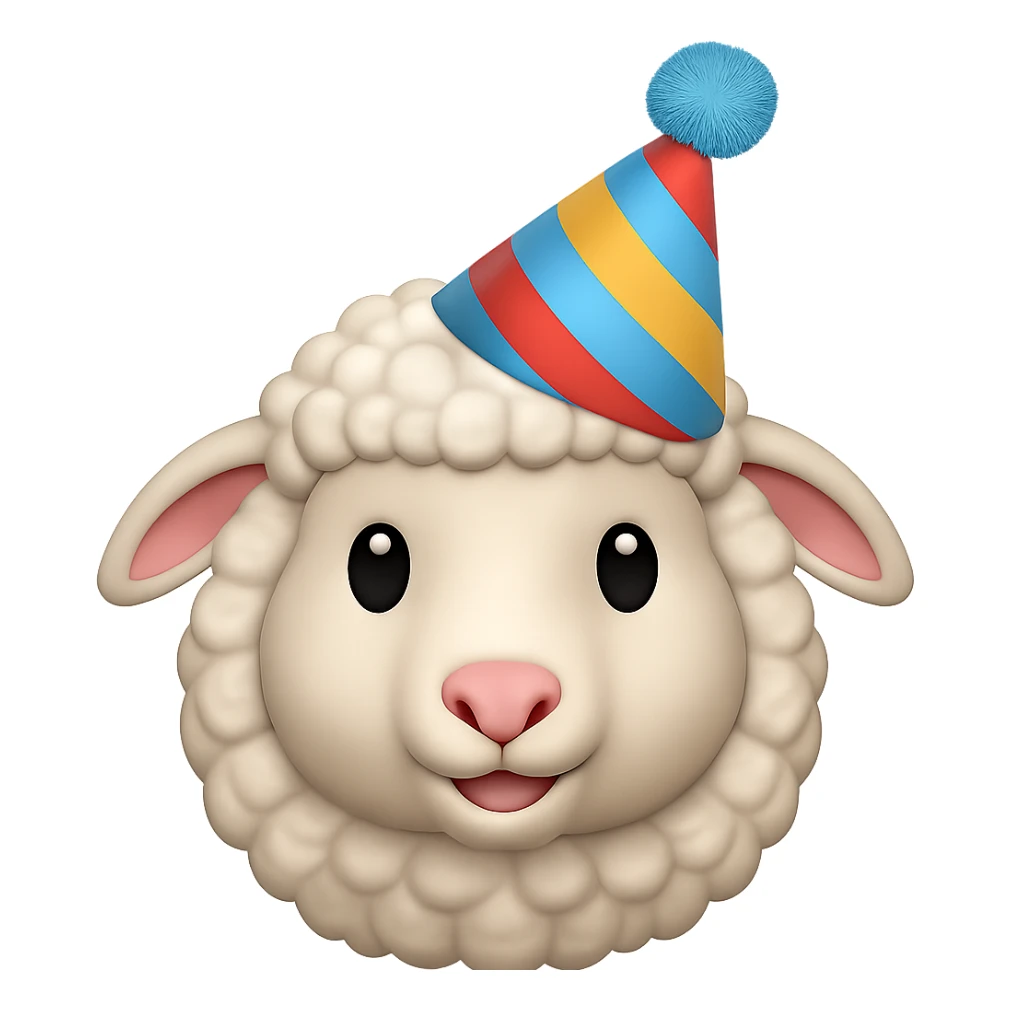 Add a colorful party hat to the silly sheep. Keep the background transparent. sticker