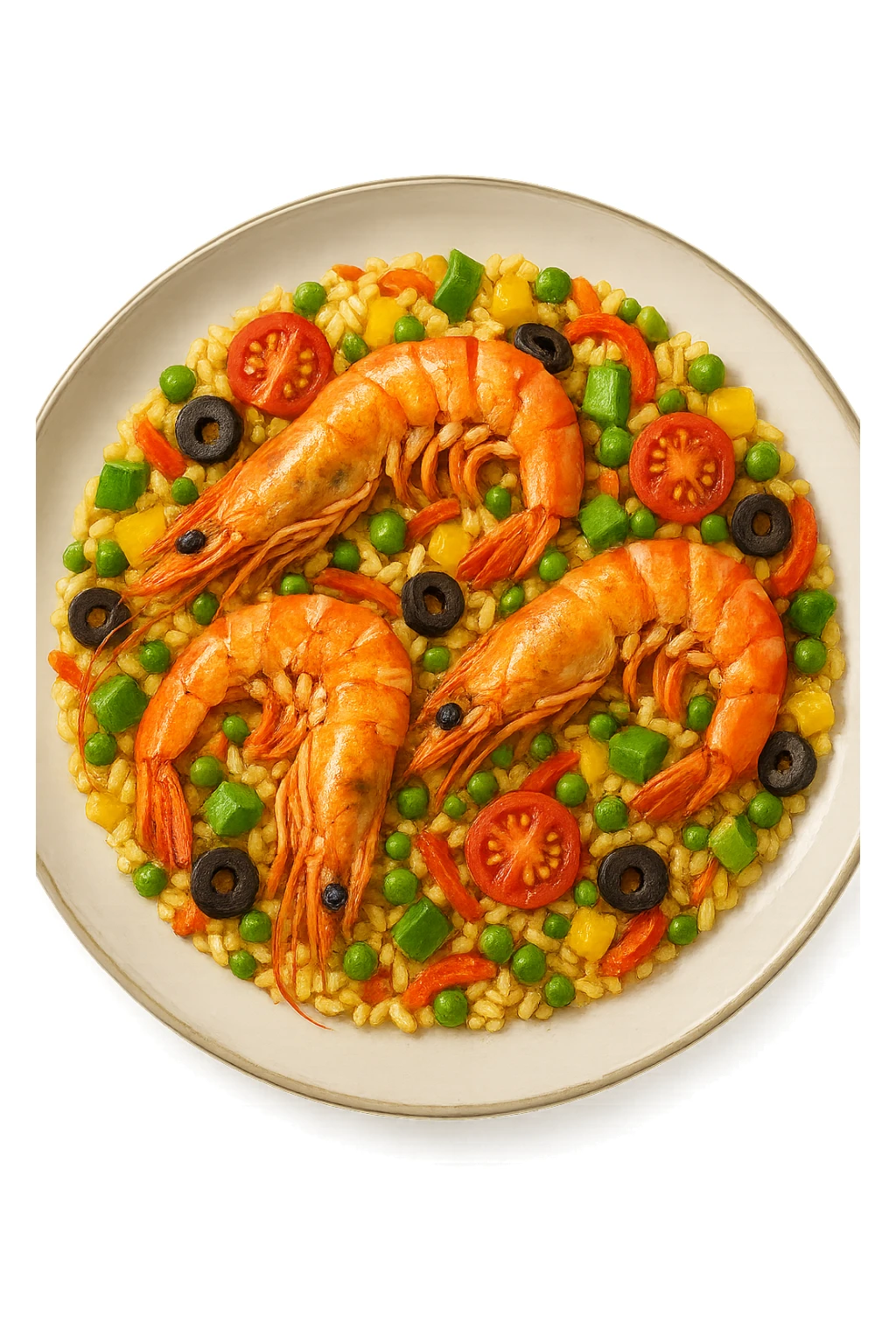 Riso Freddo stile Paella con Mazzancolle in un piatto sticker