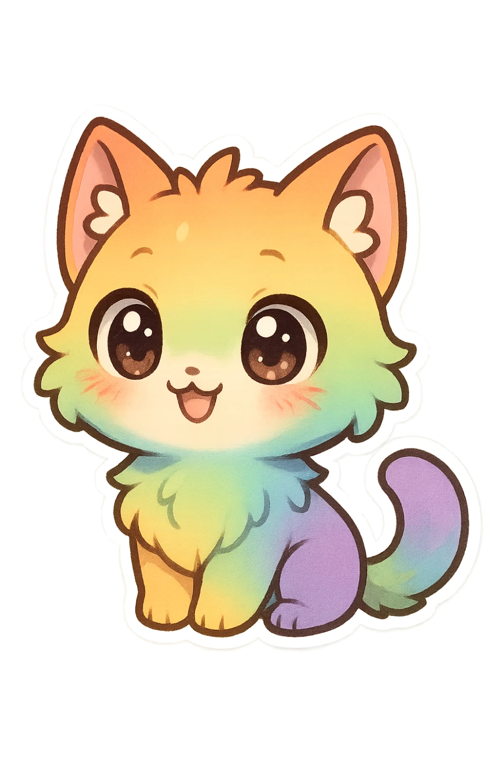 chibi sticker-style rainbow cat, cute and exaggerated sticker