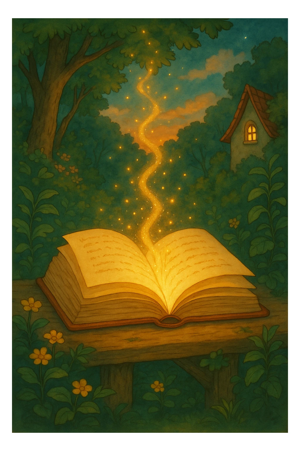 Make the illustration an open book, keep the ghibli style. sticker