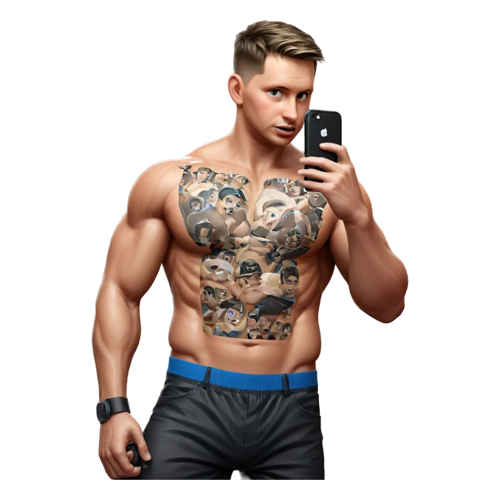 muscular boy with phone sticker