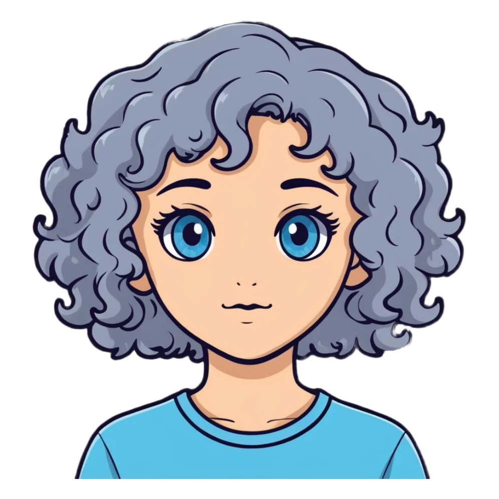 girl with grey curly hair and blue eyes sticker