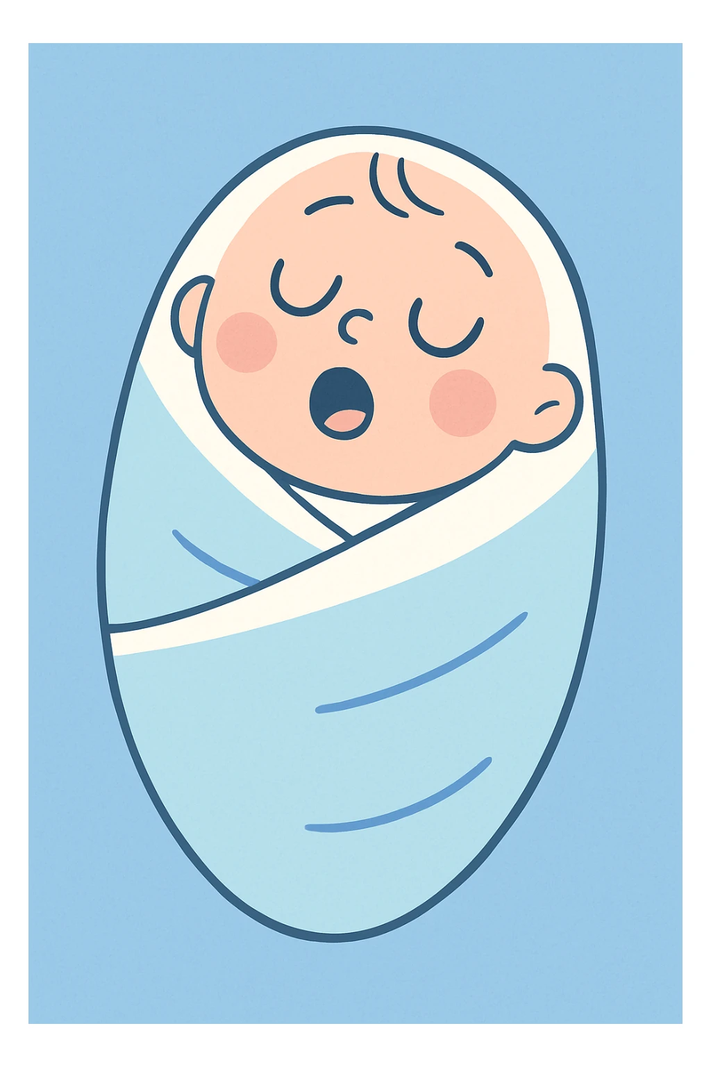 a swaddled baby sleeping, minimal style, soft blue and white palette sticker