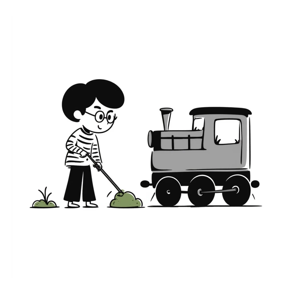 Harry Potter mowing the lawn on the Hogwarts Express train sticker