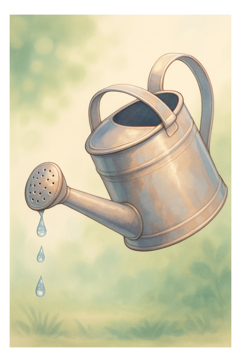 a watering can tipped with water dripping out, visually appealing style sticker