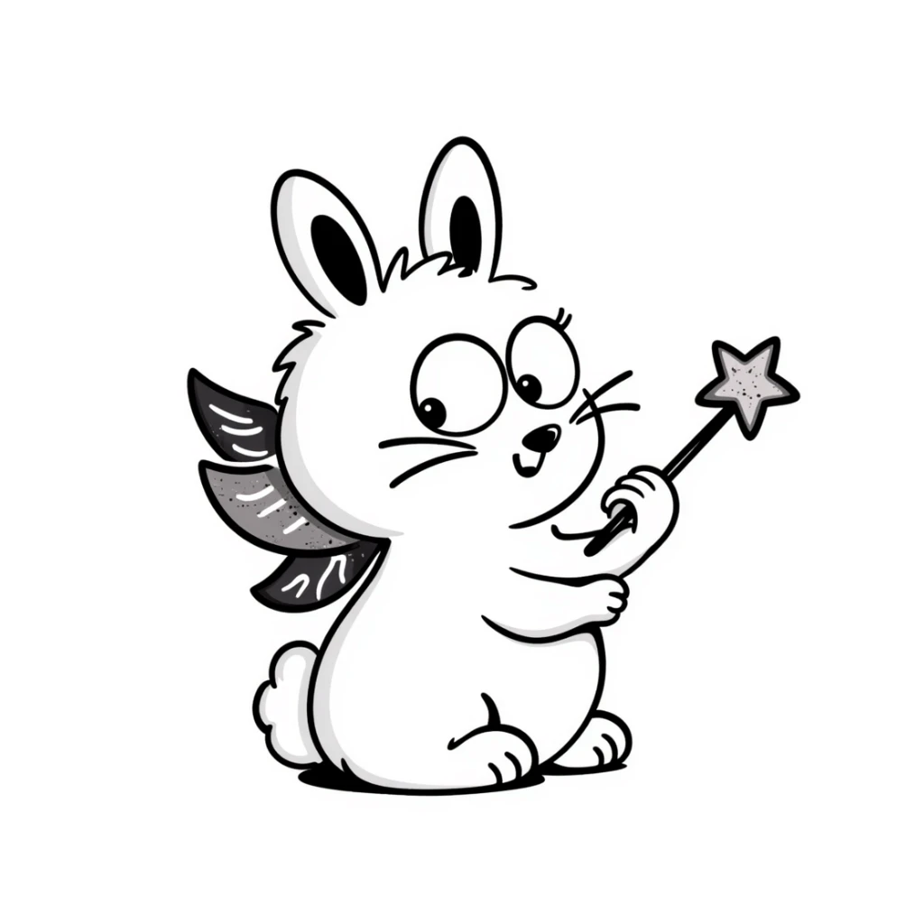 Fluffy rabbit with colorful fairy wings and a magic wand sticker