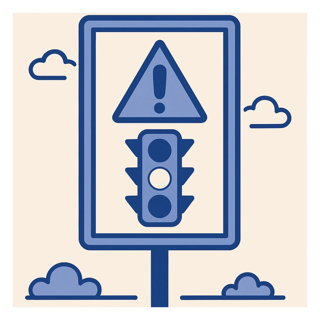 minimal road sign with a traffic light, flat design sticker