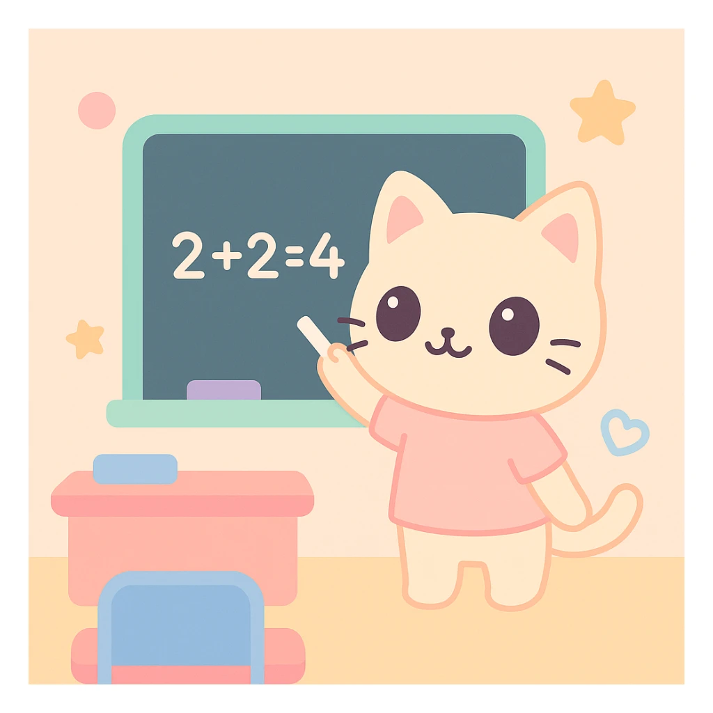 cat teacher writing on a blackboard with chalk, classroom background, cheerful and lively feeling sticker