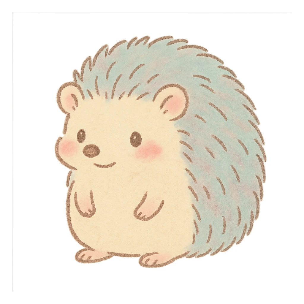 tiny pastel hedgehog outline, Japanese hand-drawn soft style, full object, blushing cheeks sticker