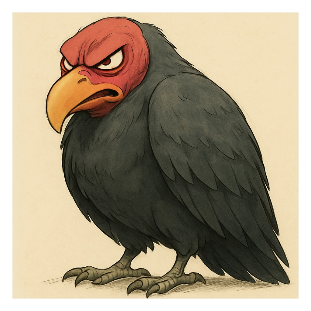 Make the turkey vulture look angry, with a fierce expression, keeping the ghibli style sticker