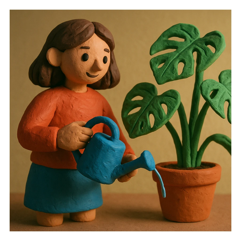 woman watering her monstera plant sticker
