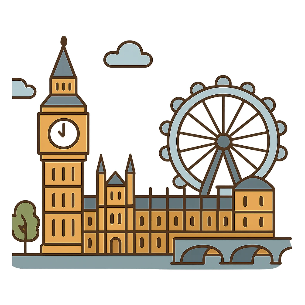 flat toon style London cityscape with Big Ben and London Eye sticker