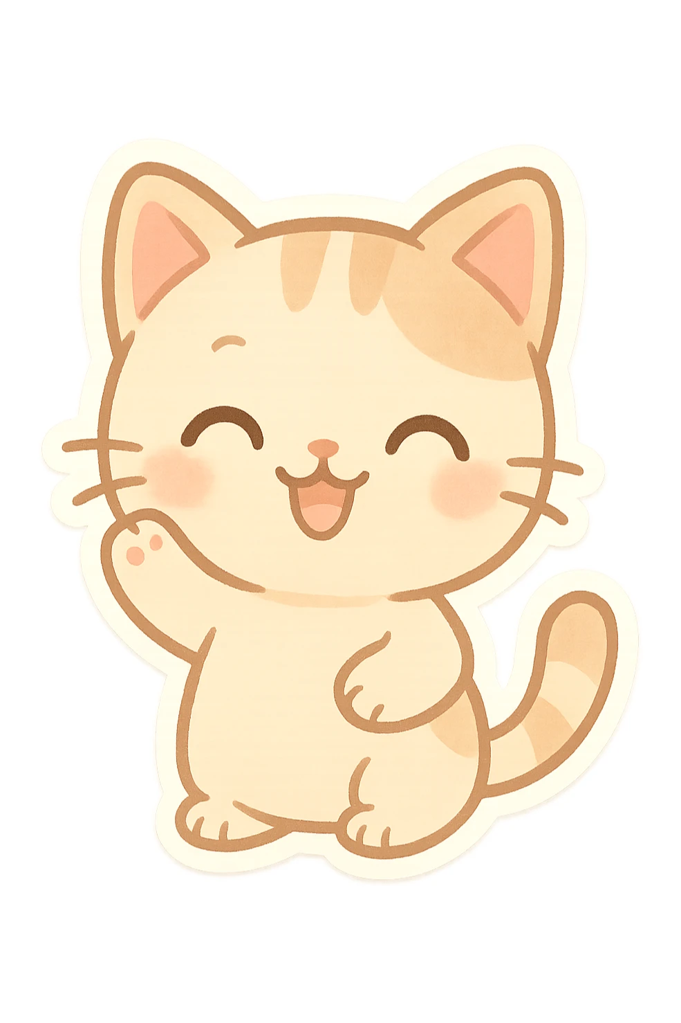 chibi sticker of a smiling cat waving sticker