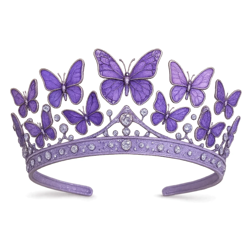 butterfly crown with a lavender base, butterflies in various purple enamel shades, sparkling gems sticker