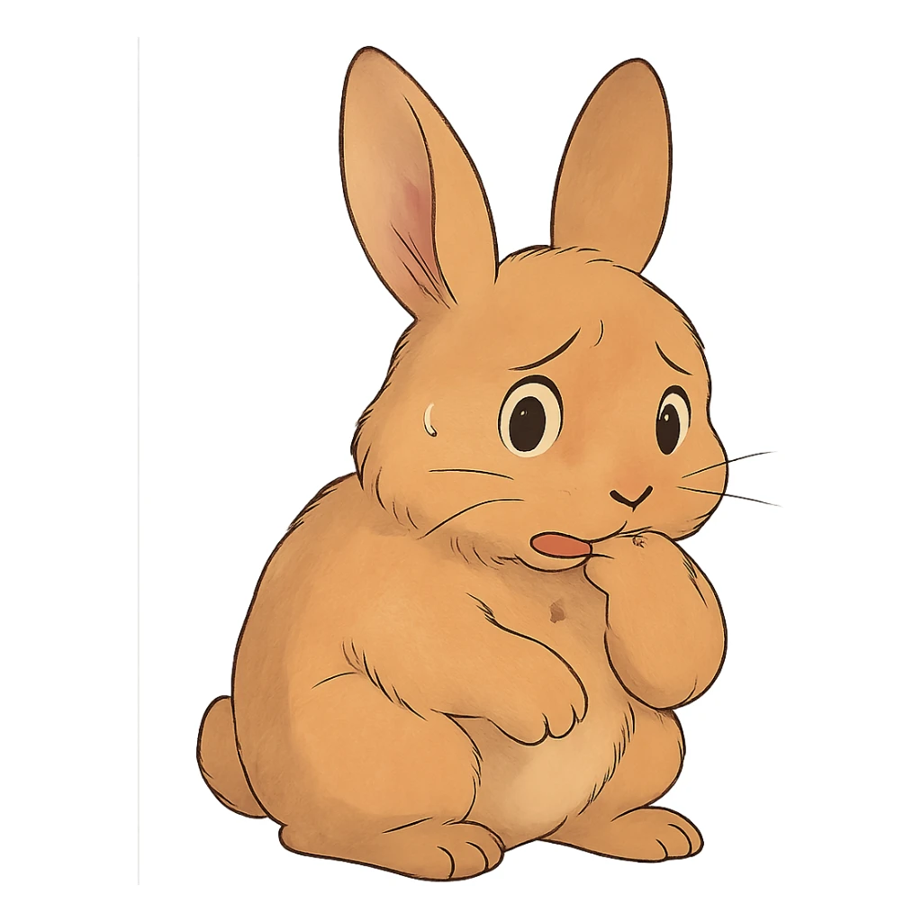 apricot bunny biting paw nervously, soft Ghibli style sticker
