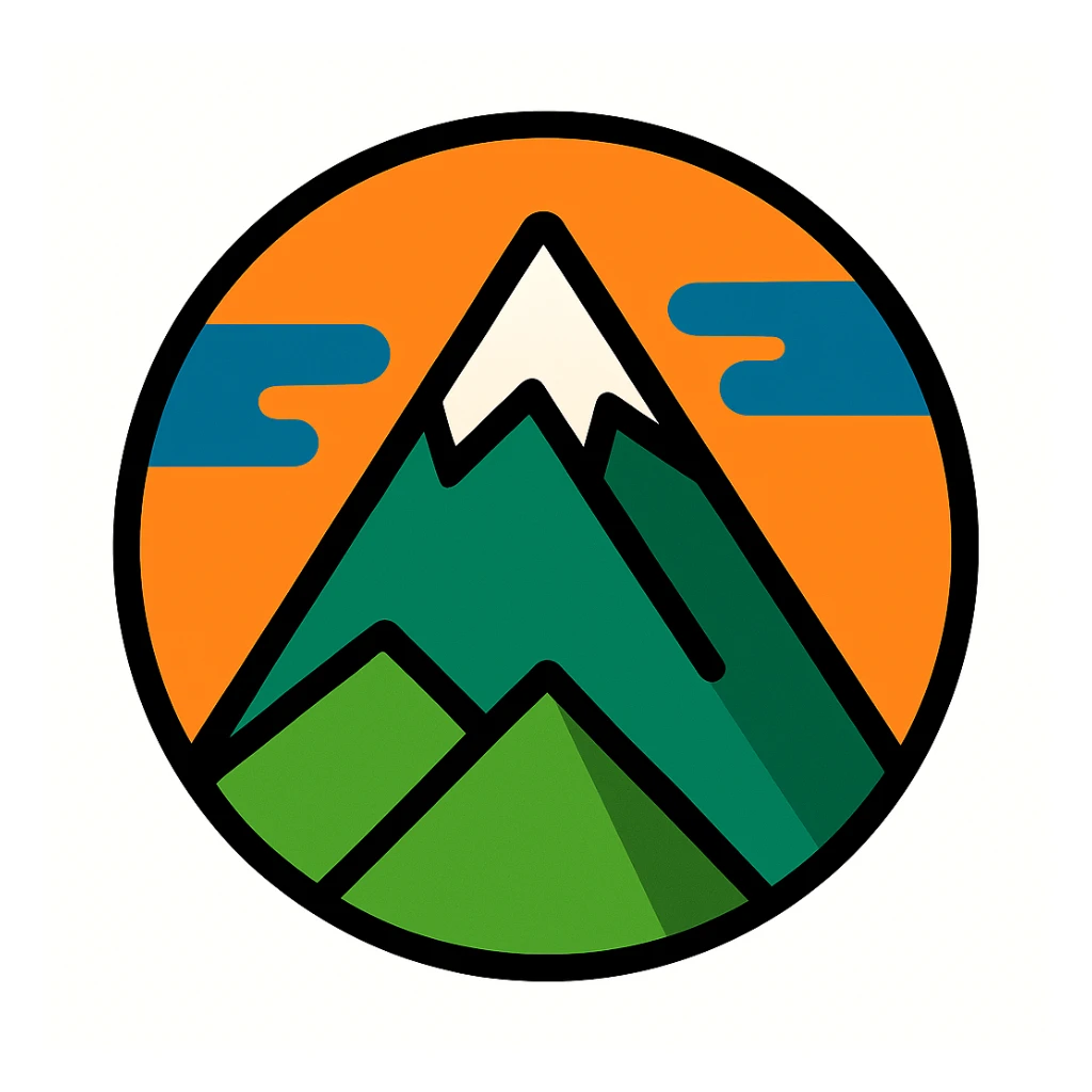 little alchemy style icon
subject: mountain
border: medium-black
shape: round, circular
background: white
style: full color fill with medium black outlining sticker