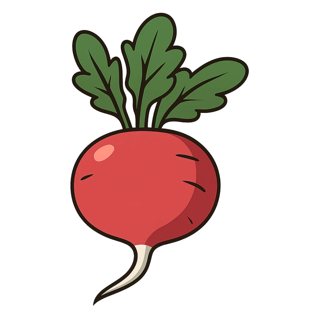 Make the background fully transparent while preserving the style and details of the radish. sticker