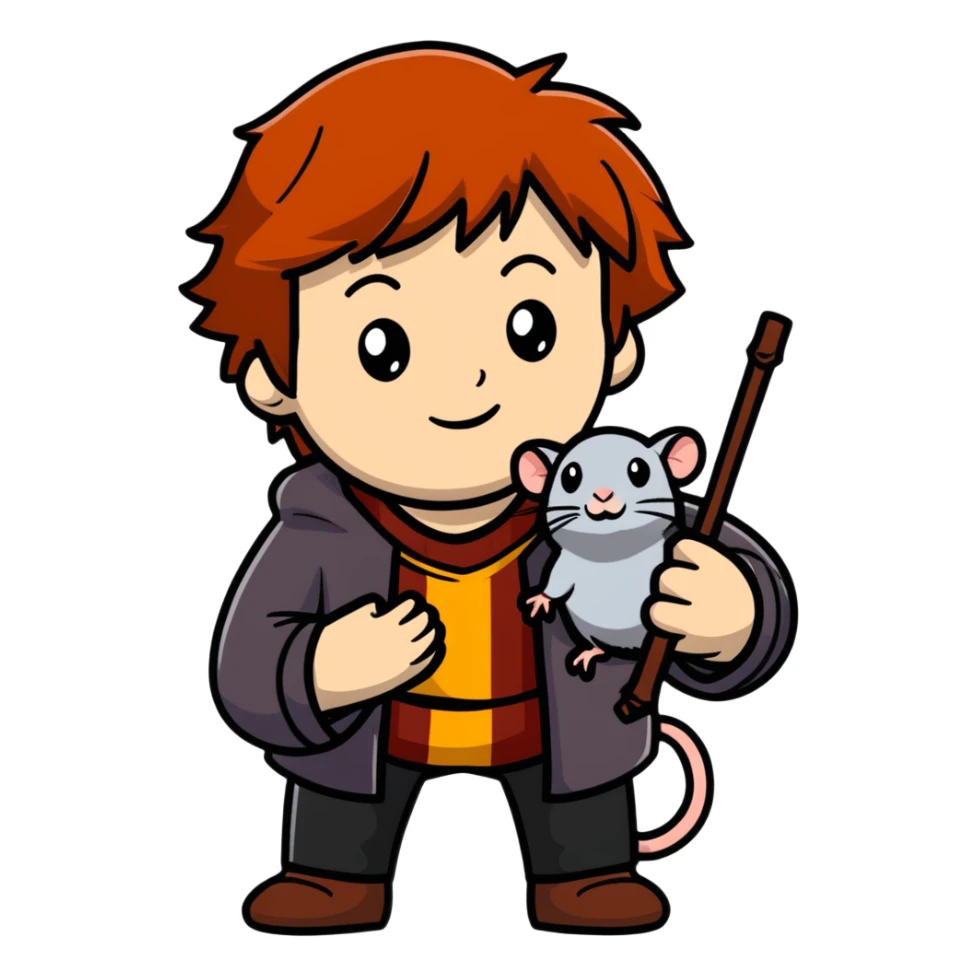 Ron Weasley with broken wand and pet rat sticker