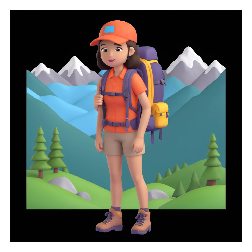 portrait of girl back packing mountains in background, close up pose sticker