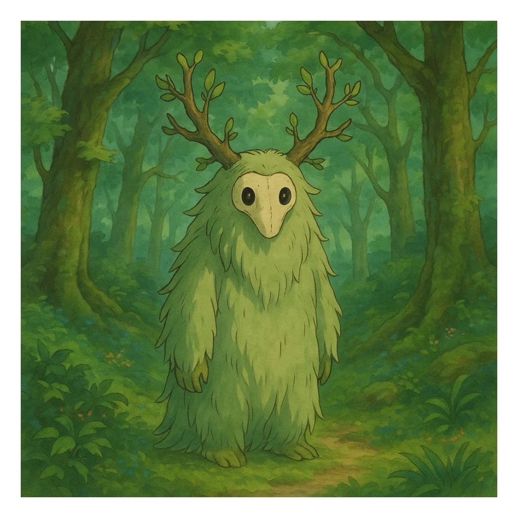 fantastical forest spirit in ghibli style sticker