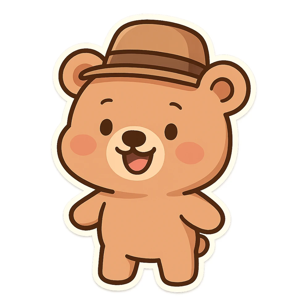 a bear wearing a hat, fun and friendly style sticker