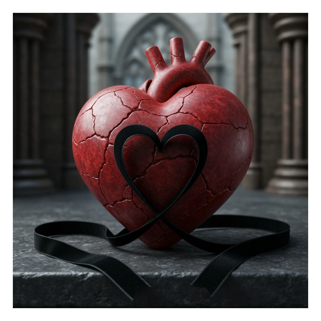 realistic gothic heart with a black velvet ribbon sticker
