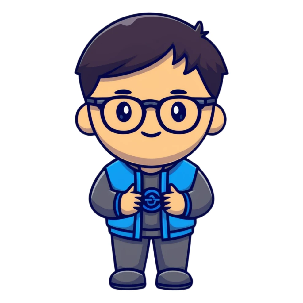 Casual Asian male character with glasses and stylish outfit sticker