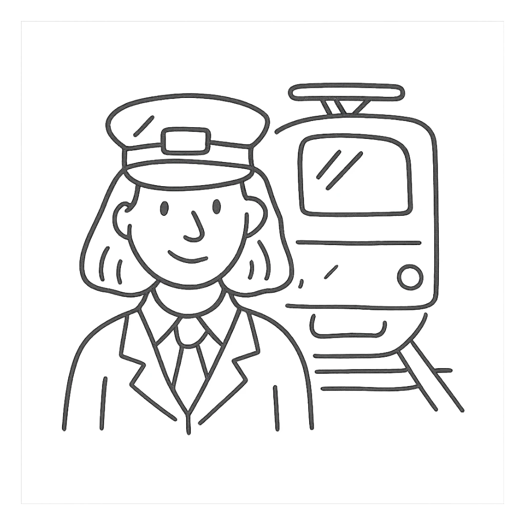 female train conductor with a train in the background sticker