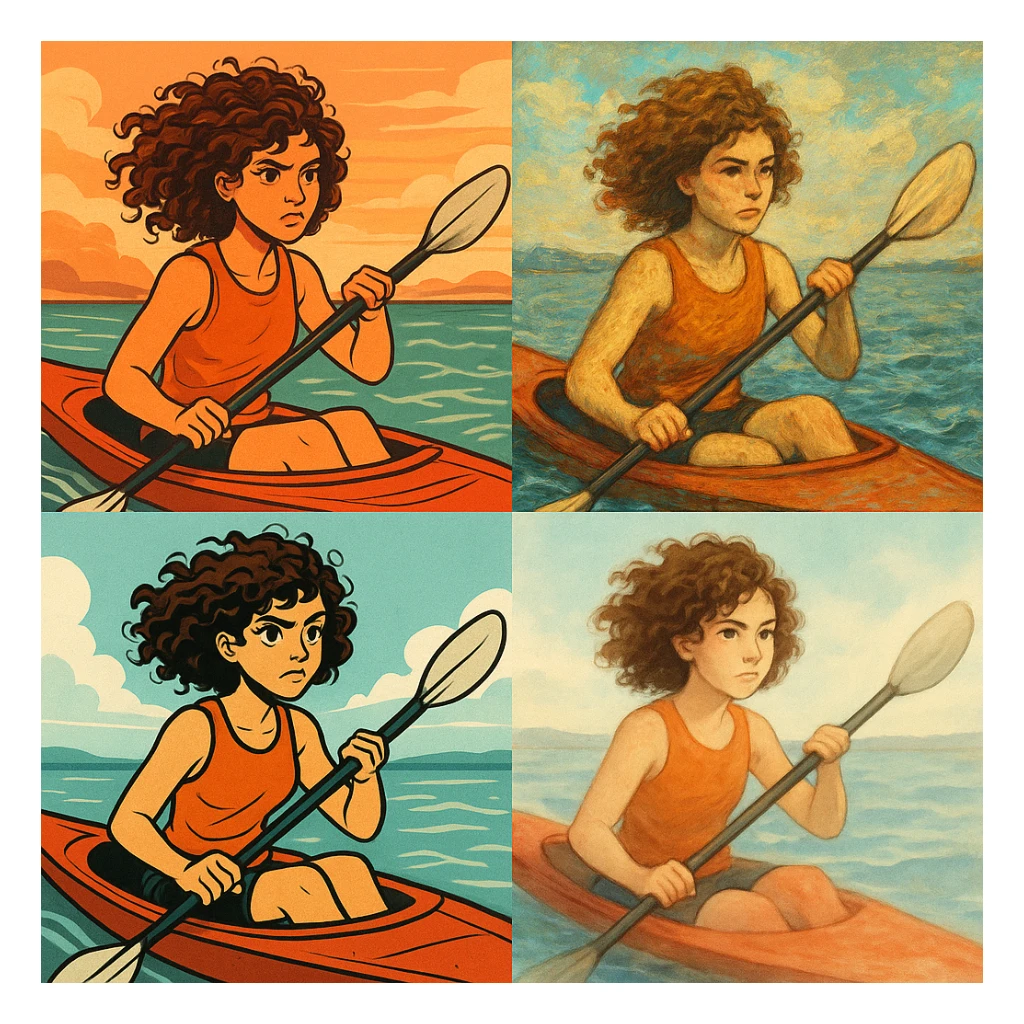 kıvırcık saçlı, kürek çeken kız, farklı stillerde sticker