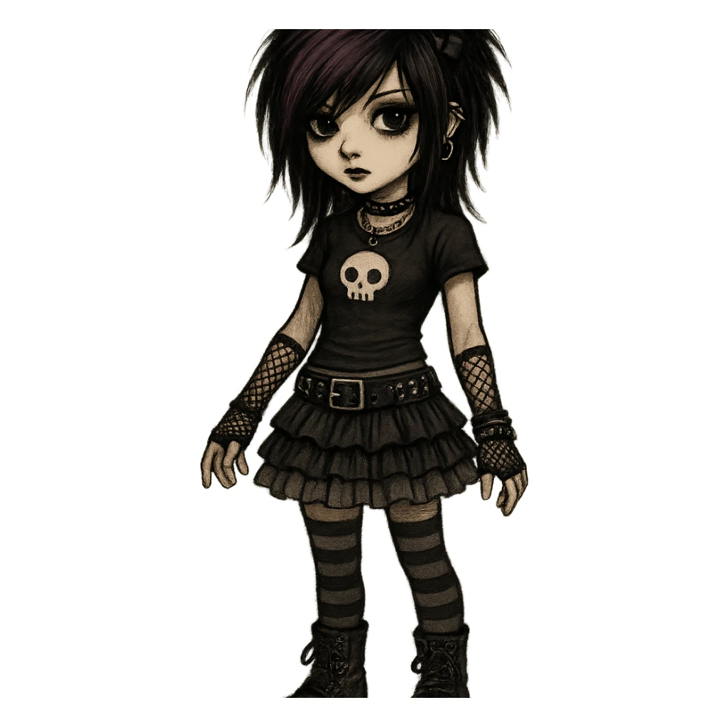 emo girl with layered skirt, fishnet gloves, gothic accessories sticker