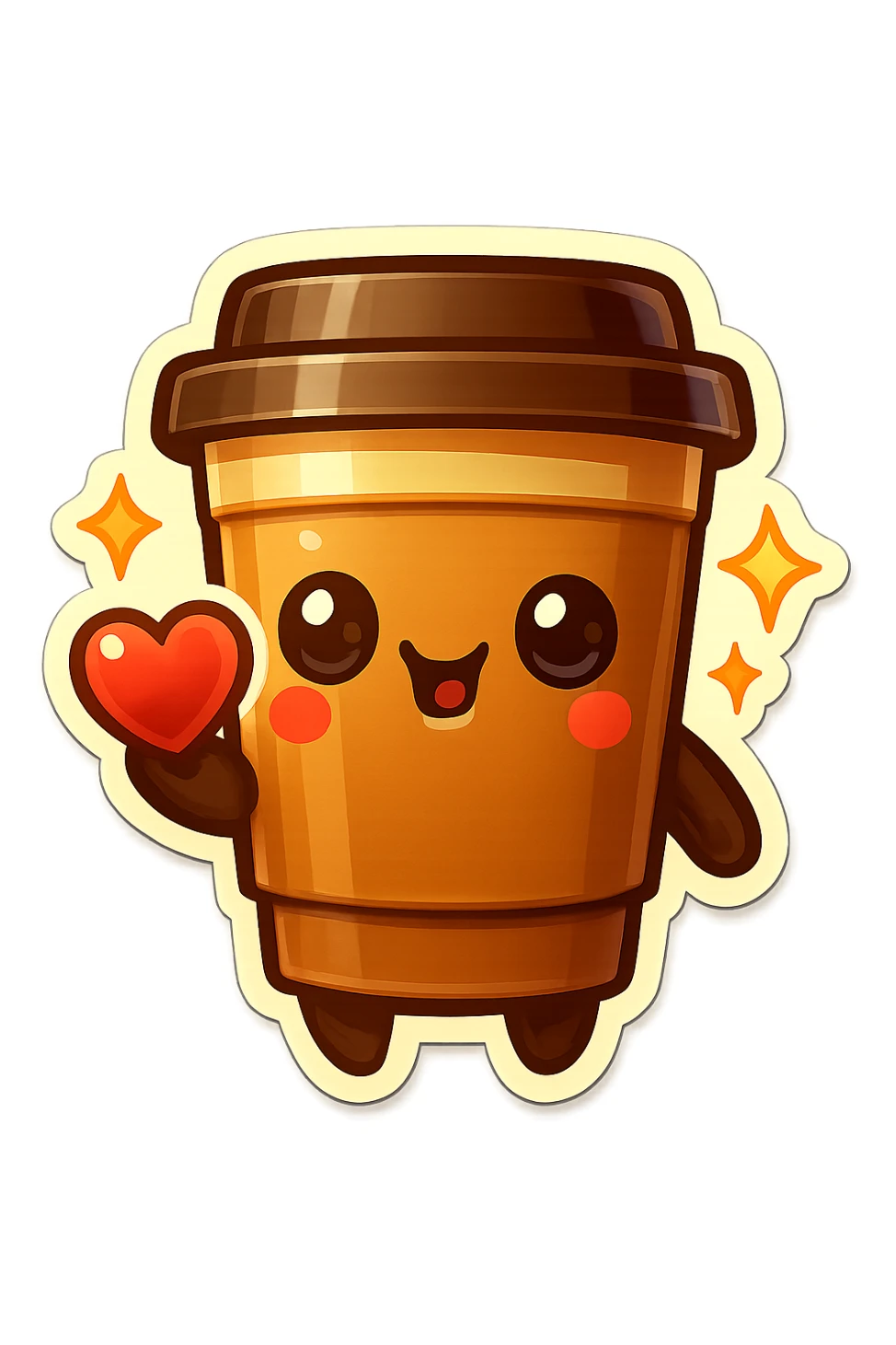 Tall coffee cup, offerring heart, big eyes, star sparkles sticker