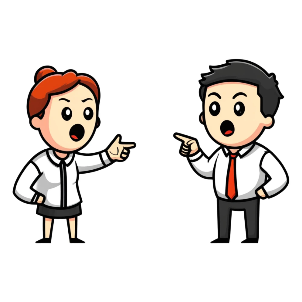 cartoon of a man and woman arguing, exaggerated expressions sticker