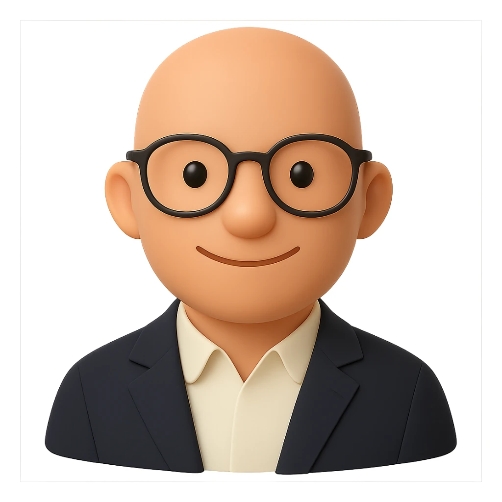 Edit the portrait to make the ears smaller while keeping the normal clear prescription glasses, professional look with collared shirt and blazer, and confident, approachable expression. Maintain the Microsoft 3D Fluent emoji style. Transparent background. sticker