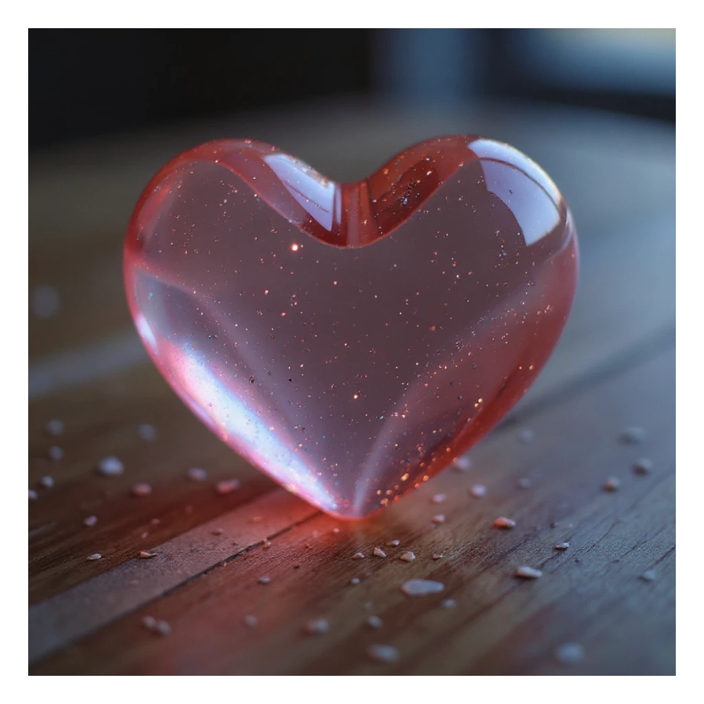 Remove the background, keep the photorealistic glass heart with sparkles and subtle rainbow reflections, make background transparent. sticker