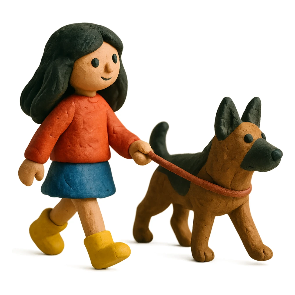 girl with long black hair walking a German Shepherd sticker