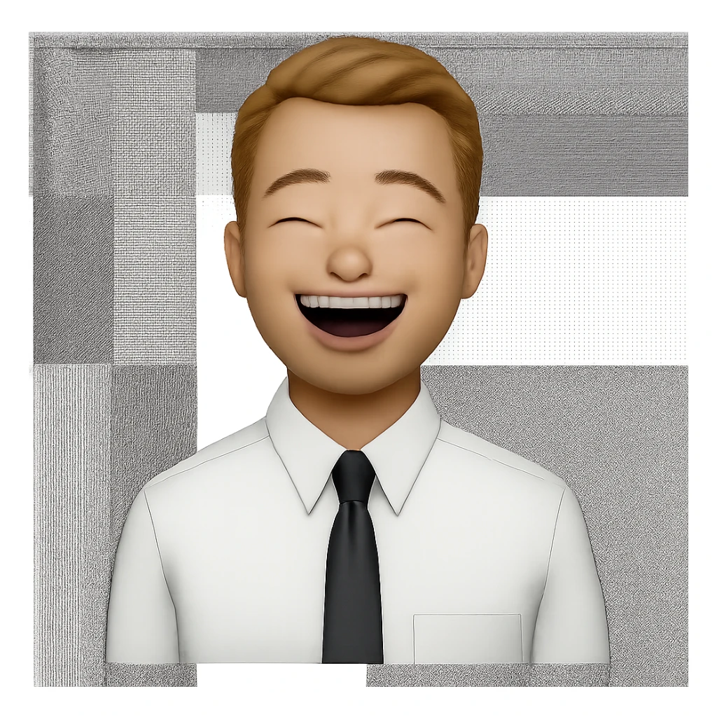 Change facial expression to laughing, keep transparent background, maintain the same style as the reference image. sticker