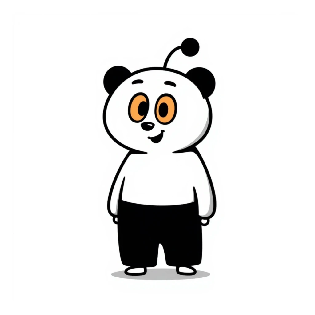 Reddit Snoo mascot, hand-drawn doodle style, white body, orange eyes, quirky and fun sticker